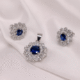 Arvana Celestial Bloom 925 Silver Sapphire Blue Pendant & Earrings Set