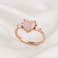 Arvana Rose Quartz Heart-Shaped Ring with Diamond Accents