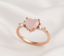 Arvana Rose Quartz Heart-Shaped Ring with Diamond Accents