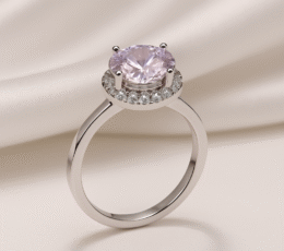Arvana Celestia Halo Ring in 925 Silver with Lavender Cubic Zirconia
